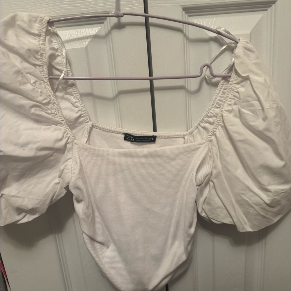 Zara White Puff Sleeve Top